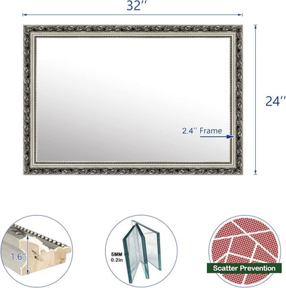 H-A Framed Rectangle Bathroom Mirrors for Wall,Wall Mounted Mirror Vertical or Horizontal Hanging for Living Room,Bedroom (32''x24''Sliver)