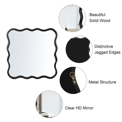 Dasun Solid Wood Wavy Square Mirror-Black 36" x 36" Modern Mirror Wall Decor for Bathroom, Bedroom, Living Room, Dining Room, Cloakroom, Entryway