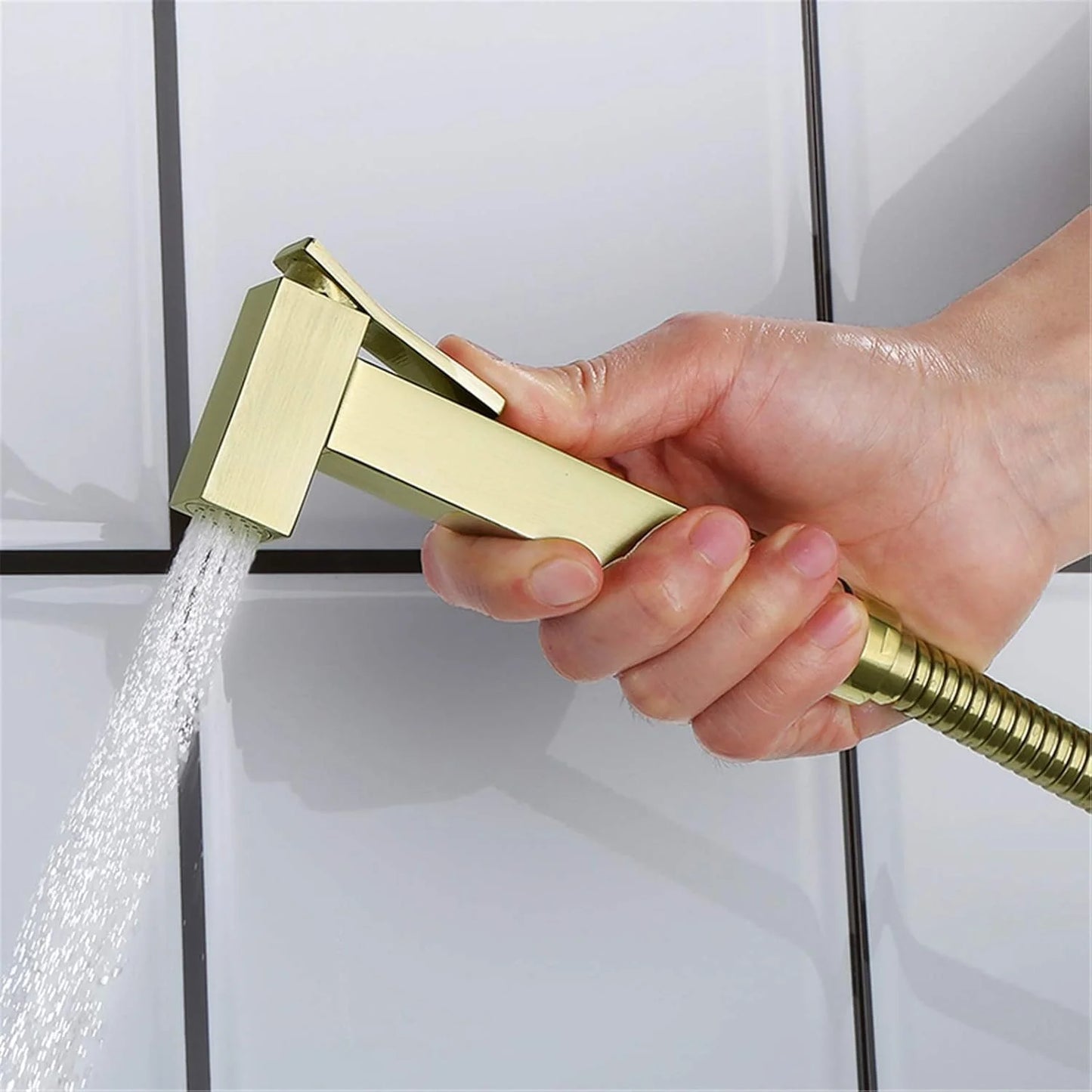 Bidet Faucet Set, Brushed Gold Full Copper High Pressure Toilet Gun, Bathroom Wall Mounted Hot and Cold Water Mixer Bidet Sprayer Shattaf