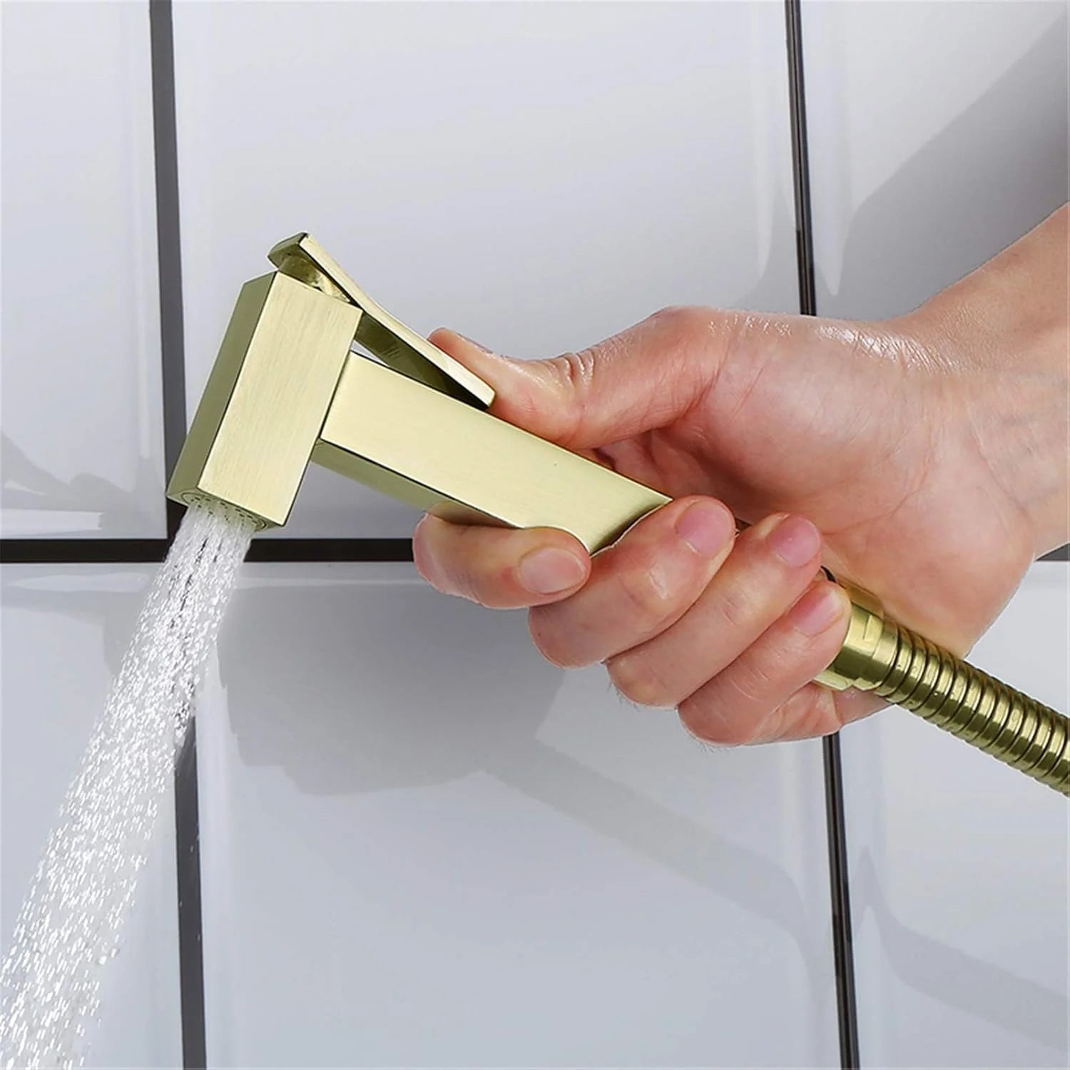 Bidet Faucet Set, Brushed Gold Full Copper High Pressure Toilet Gun, Bathroom Wall Mounted Hot and Cold Water Mixer Bidet Sprayer Shattaf