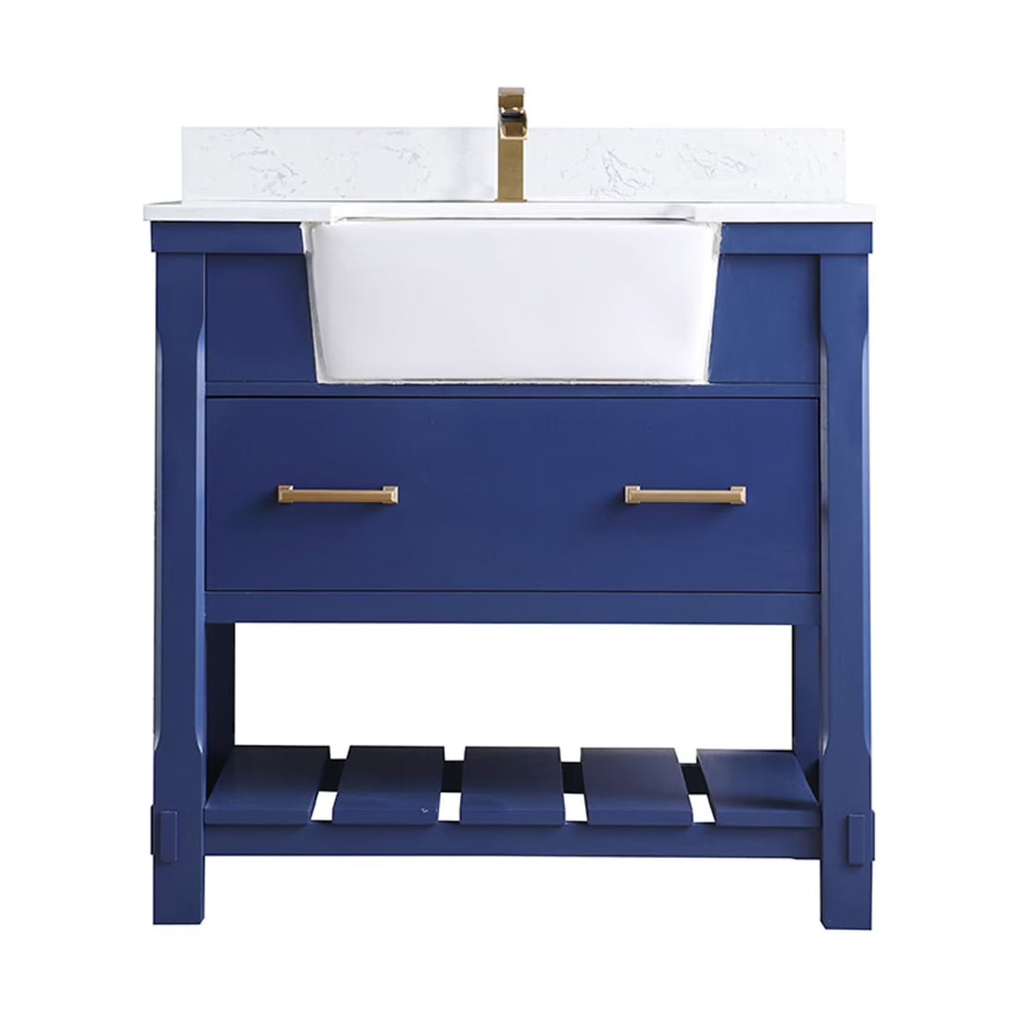 Georgia 36" Single Bathroom Vanity Set in White and Aosta White Composite Stone Top with White Farmhouse Basin without Mirror