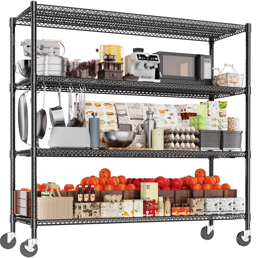 4-Wire Shelf Adjustable Heavy Duty Storage Shelves,Metal Organizer Wire Rack for Laundry Bathroom Kitchen Pantry Closet Garage Shelving(Black,24" Dx59.6 Wx76.2 H)
