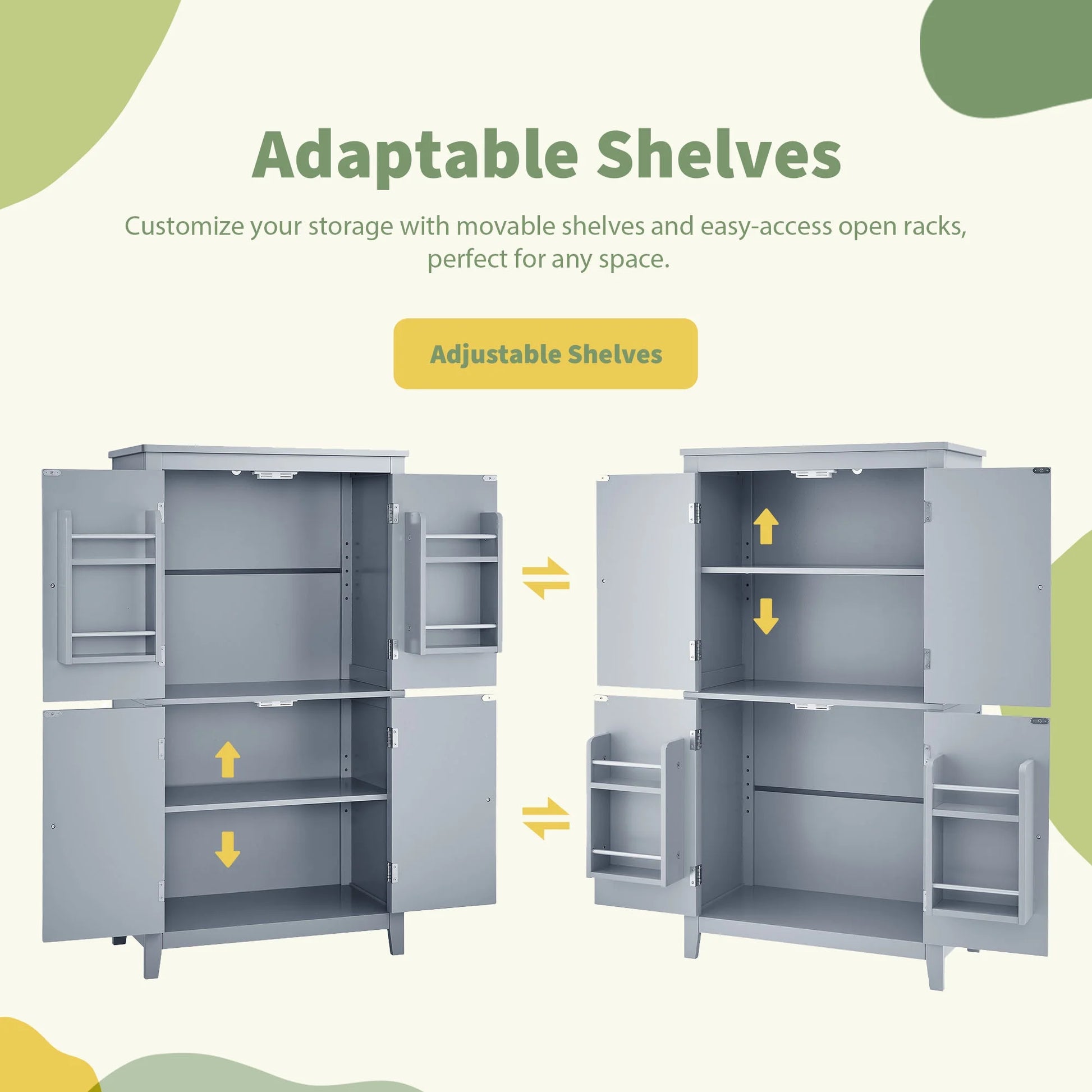 Elegant Bathroom Floor Storage Cabinet, Bathroom Storage Unit, Freestanding Cabinet with 4 Doors