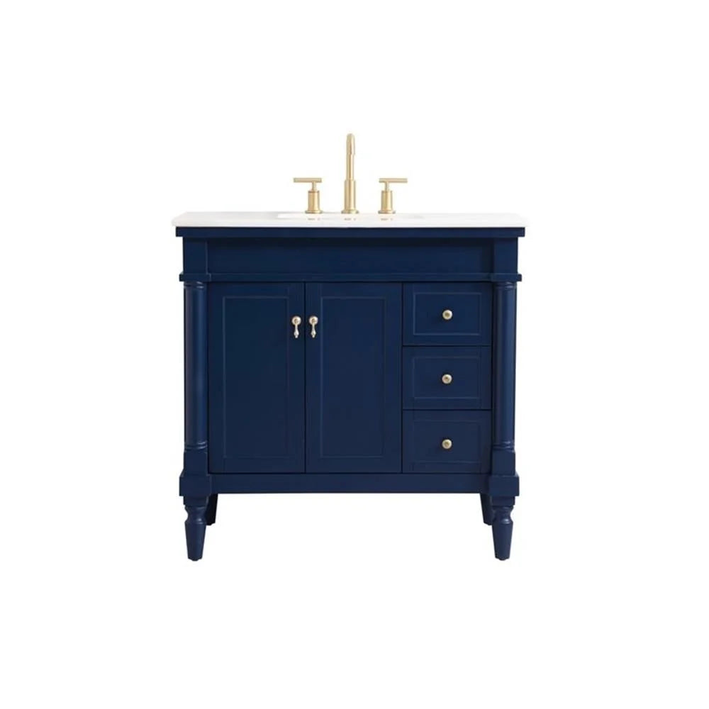 Elegant Decor Lexington 36" Solid Wood Single Bathroom Vanity in Blue