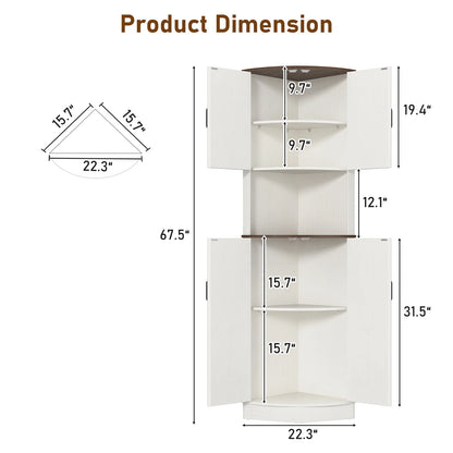 ChVans Farmhouse 68" Tall Corner Cabinet w/4 Barn Doors, 5 Tier Bookcase Storage Cabinet with Adjustable Shelves, Corner Storage Cabinet for Bathroom,Living Room,Kitchen, Brown