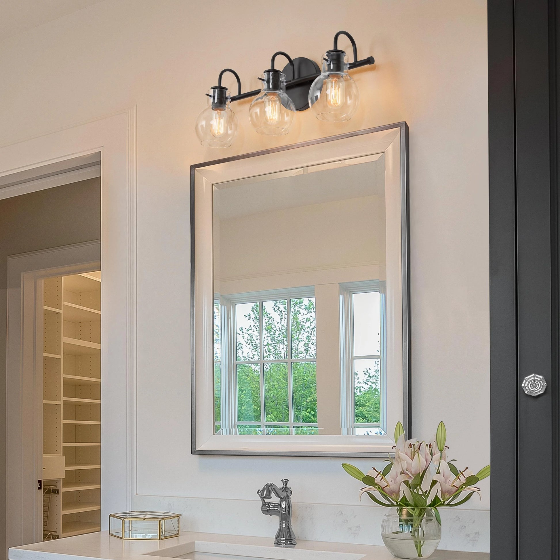 Carson Carrington Modern Gold 3-Light Bathroom Vanity Light Glass Wall Sconce 3-Light, Black 3-Light/ L22"xW7"xH9" Black 13 to 24 Inches 4 to 8 Inches