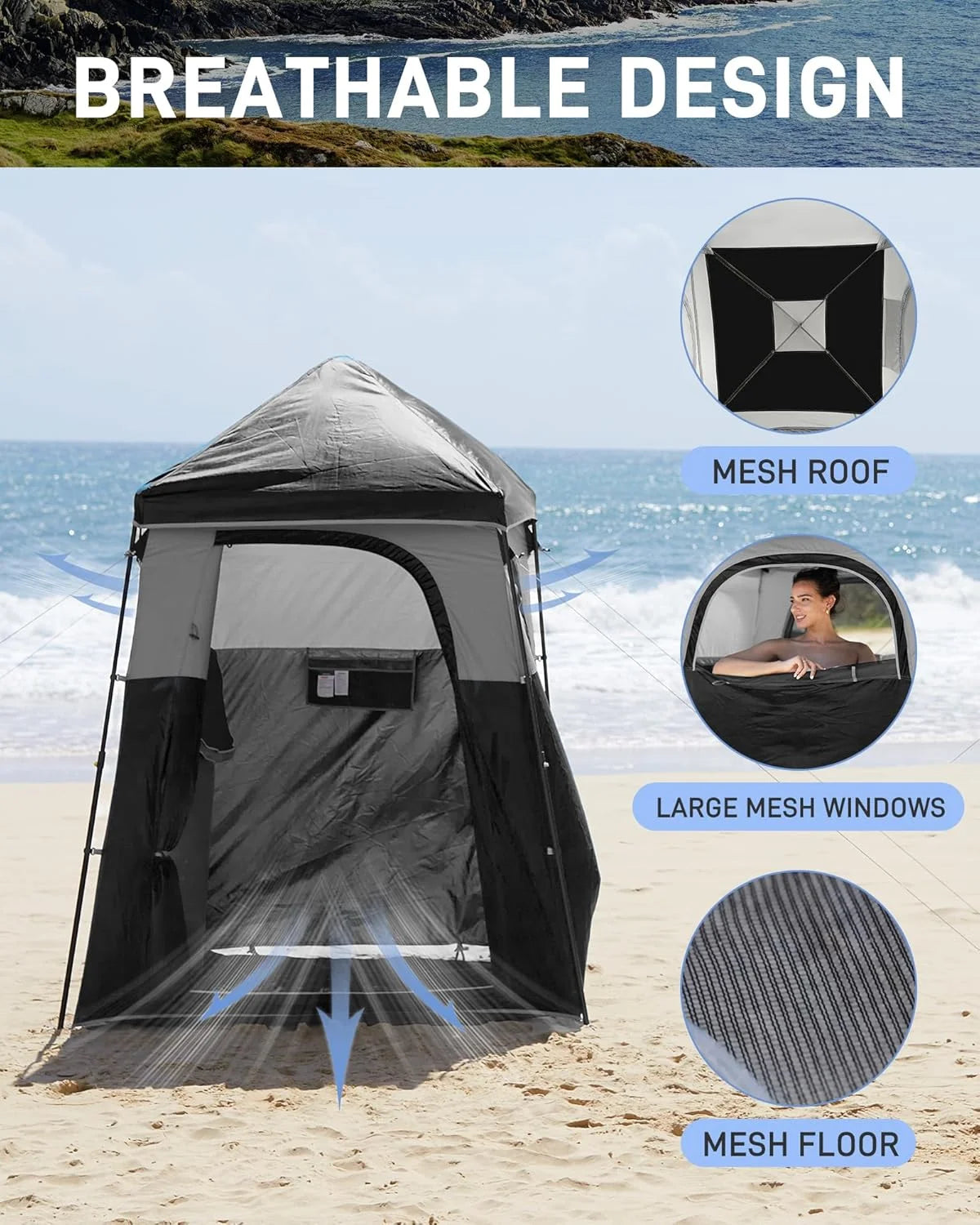 KingCamp Shower Tent, Portable Camping Bathroom Tent with 5 Gallon Solar Heated Bag, Outdoor Privacy Changing Room Tent, Privacy Shelter for Toilet, Dressing Outdoor Camping, Hiking