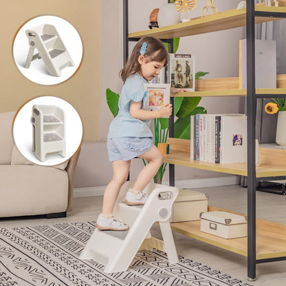 UNCLE WU Folding 2 Step Stool for Kids -Potty Training Stool for Kitchen Helper,Bathroom,Bedroom (White)