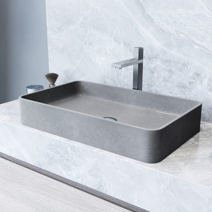VIGO Basilica Gothic Gray Concreto Stone 23 in. L x 14 in. W x 4 in. H Rectangular Vessel Bathroom Sink