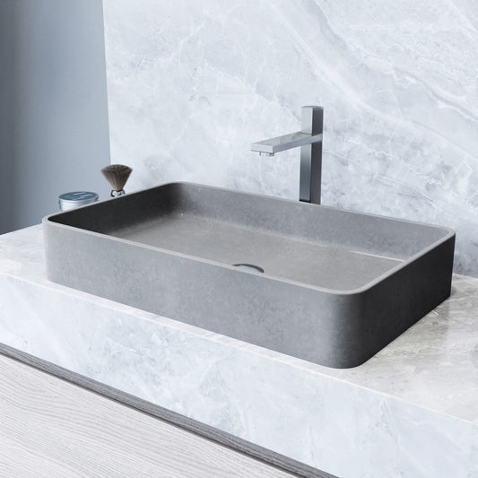 VIGO Basilica Gothic Gray Concreto Stone 23 in. L x 14 in. W x 4 in. H Rectangular Vessel Bathroom Sink