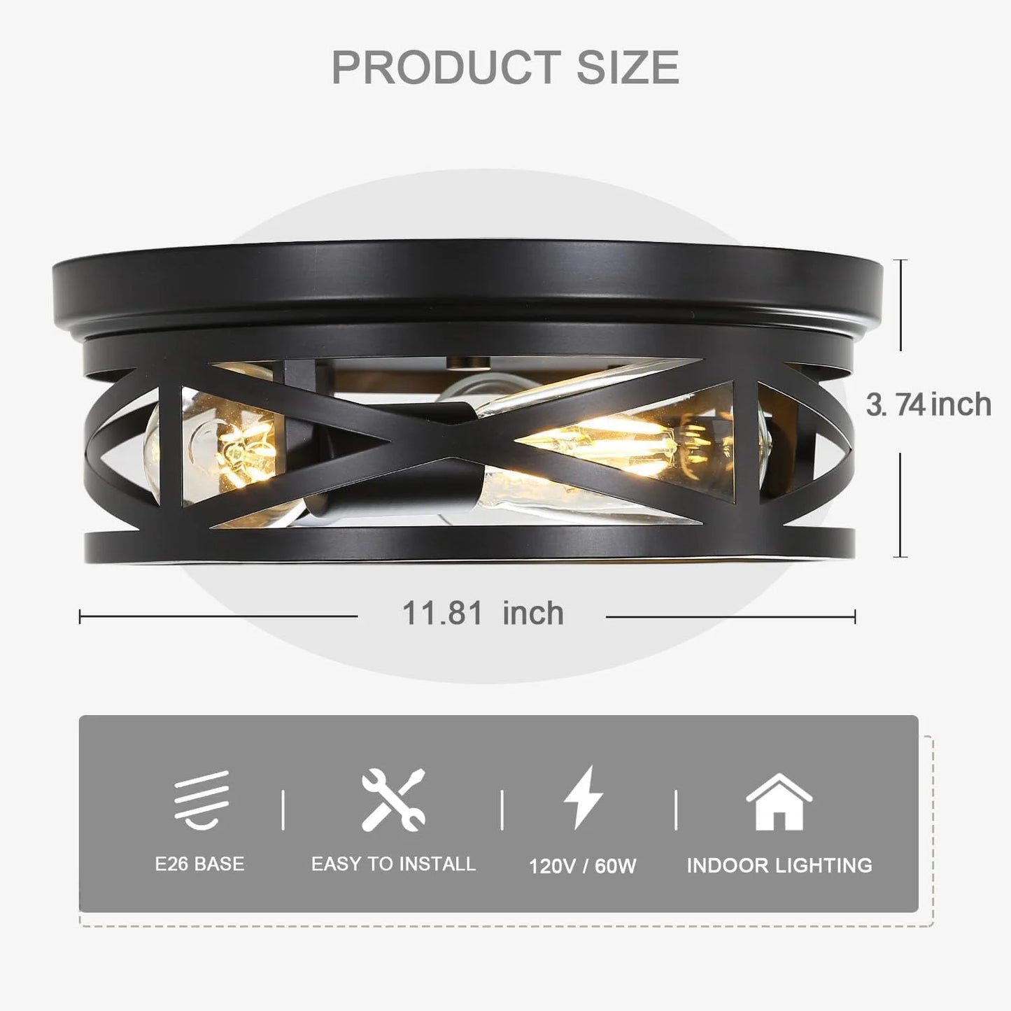 Gold Flush Mount Ceiling Light Fixture, 3-Lights Hallway Ceiling Lighting, Farmhouse Ceiling Mount Lights for Kitchen Entryway Bathroom - 2 Pack