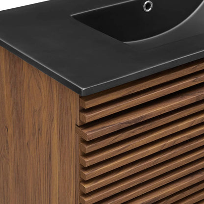 Modway Render 36" Wall-Mount Bathroom Vanity in Walnut Black