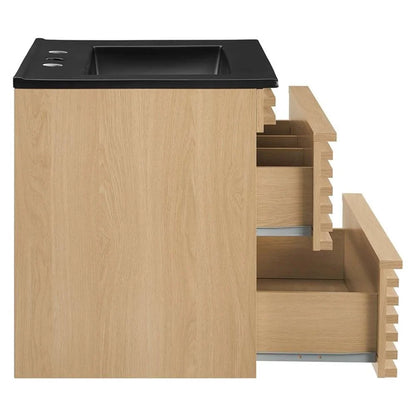 Modway Render 24" MDF Wood Wall-Mount Bathroom Vanity in Oak/Black
