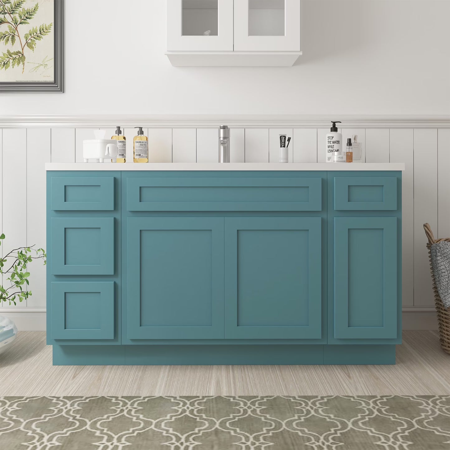 54 in. W x 21 in. D x 32.5 in. H Bath Vanity Cabinet without Top in White