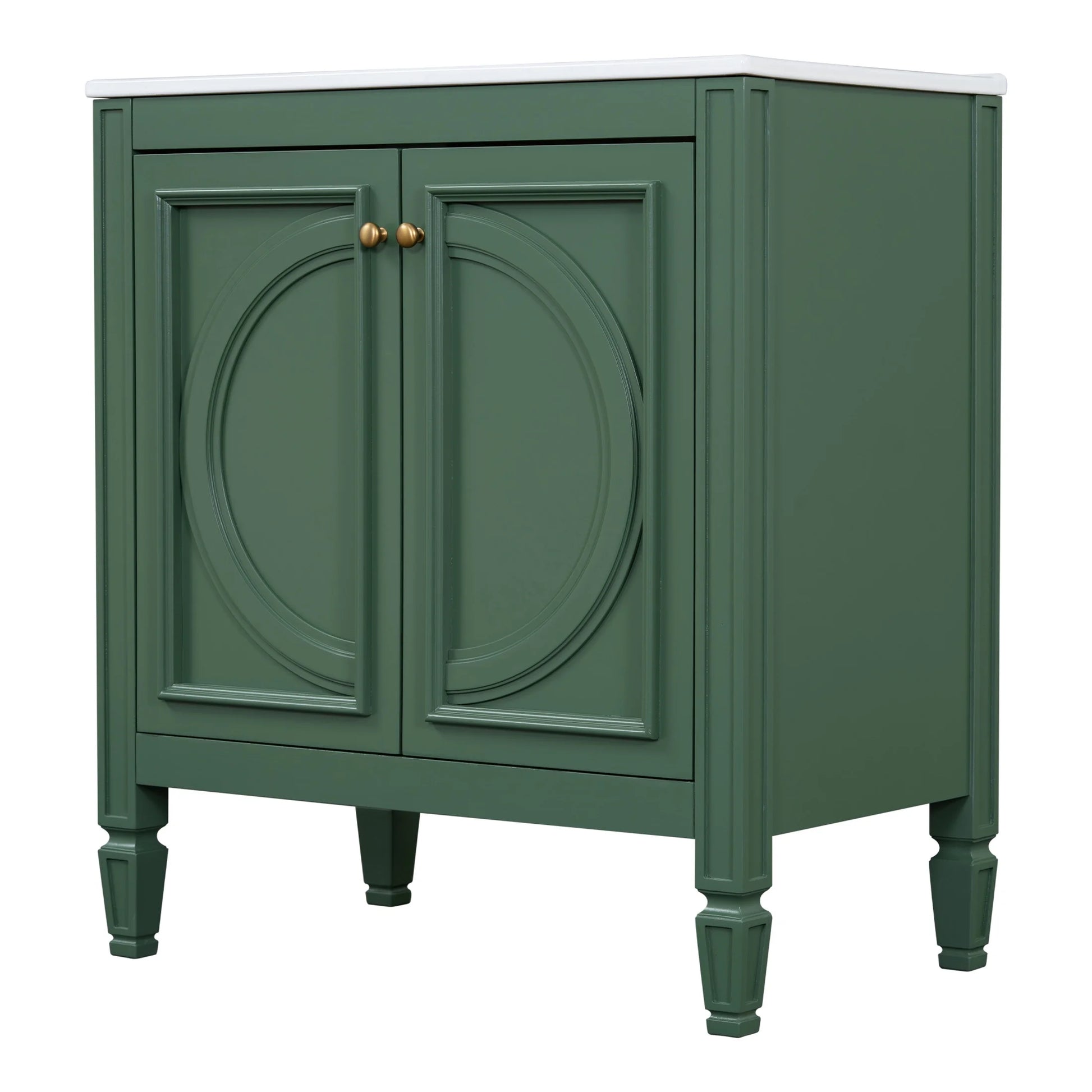 GDF Studio Vintage 30" Bathroom Vanity with Ceramic Sink, Soft-Close Door, and Ample Storage, Green