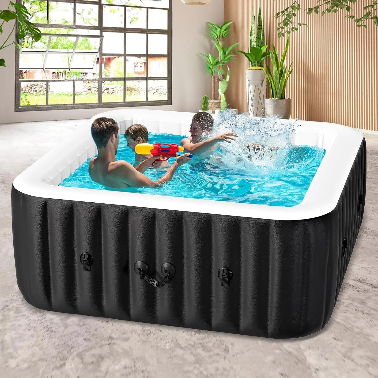 73" X 73" X 25" Inflatable Hot Tub for 4-6 Person Square, 240 Gallon Large Portable Hottub Spa with 130 Bubble Air Jets, Blow Up Spa Bathtub with LED Control Panel, 2 Filter, Temperature up to 104��F