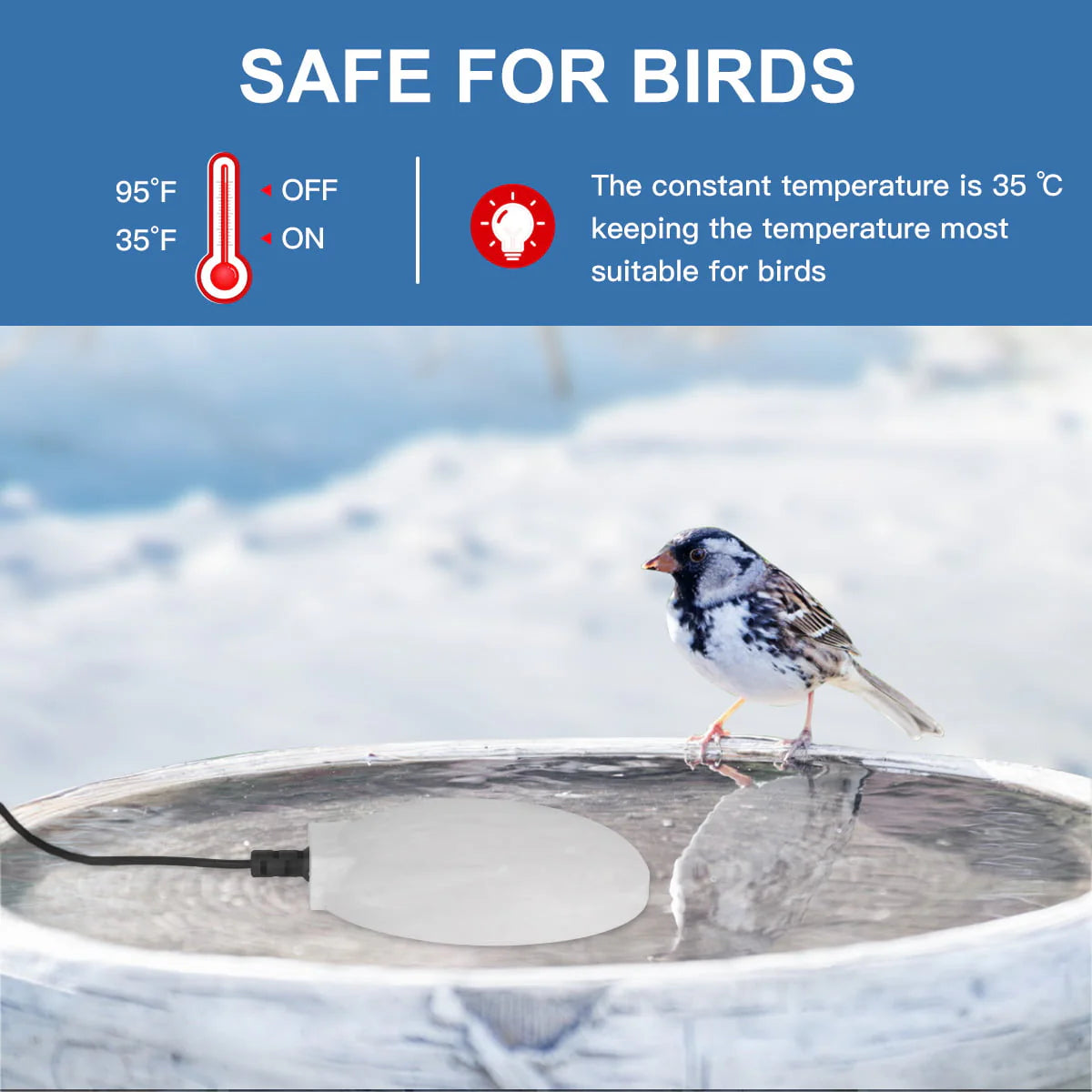 Winter Bird Bath Heater for Outdoor Safe Birdbaths Deicer with Thermostatically Controlled