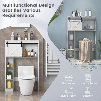 FONIRRA Over The Toilet Storage Cabinet with Sliding Barn Door Storage Shelves, Toilet Bathroom Organizer for Restroom Laundry, White