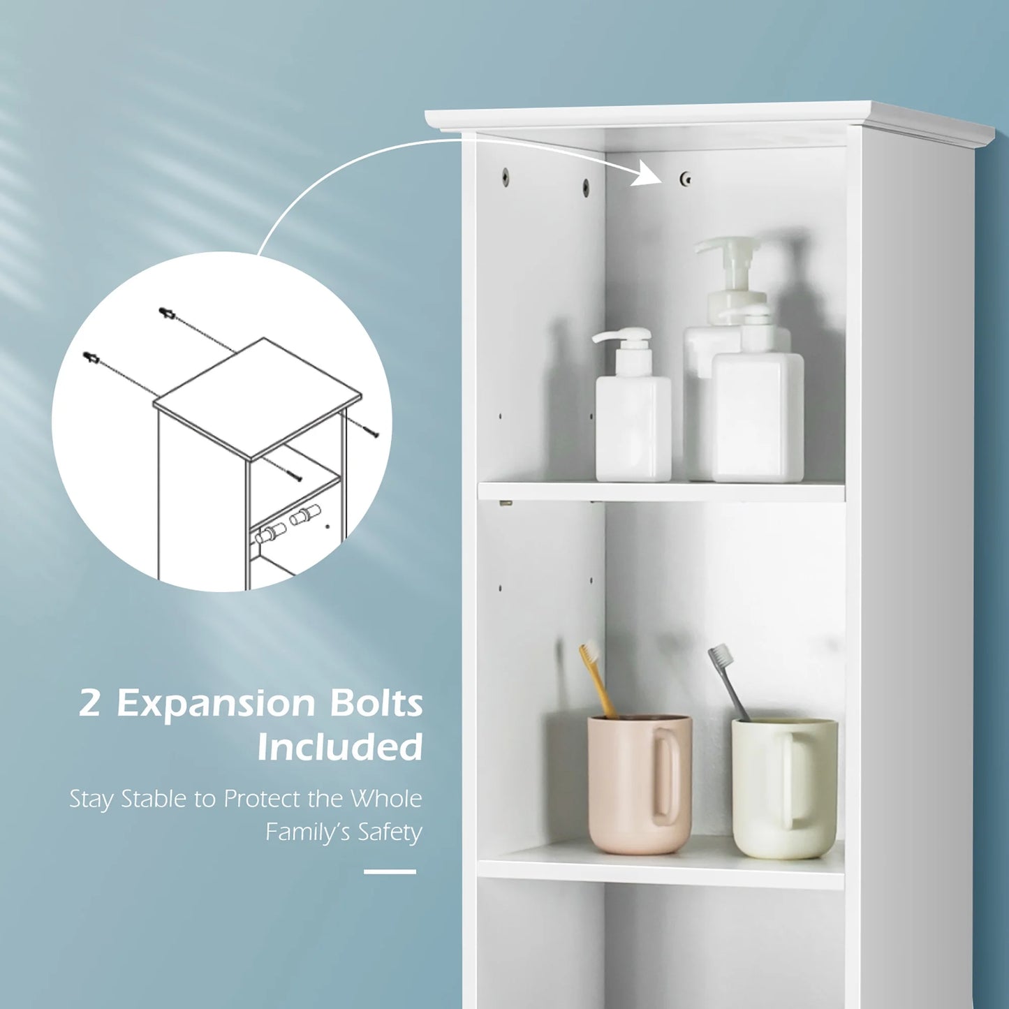 Costway Bathroom Tall Storage Cabinet Freestanding Linen Tower w/ Open Shelves & Drawer