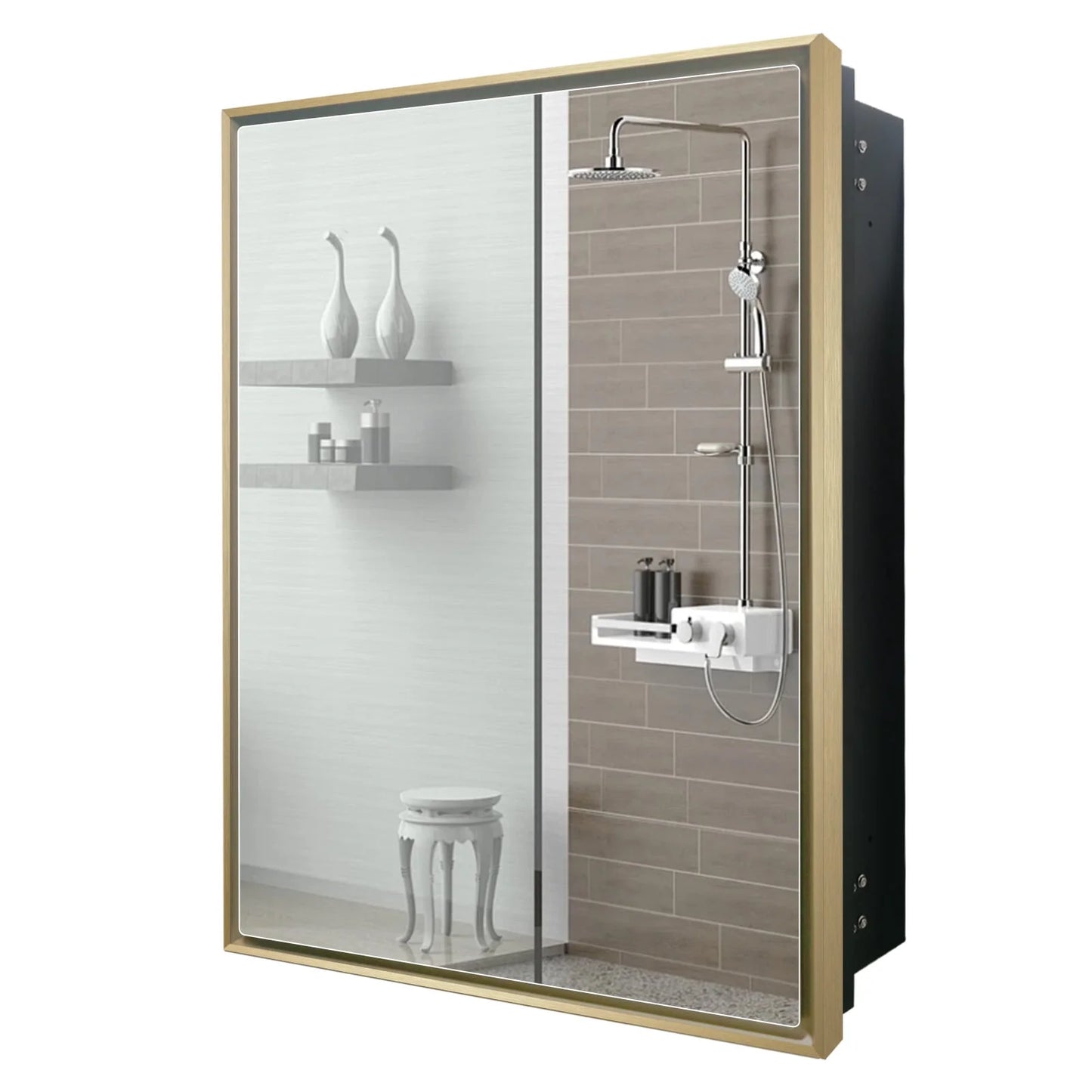 FUMANGO Bathroom Medicine Cabinet with Aluminum Framed Mirror,24"x30" Surface Mount or Recessed Mount Bathroom Vanity Mirror,Single Door Bathroom Mirror with Storage Cabinet