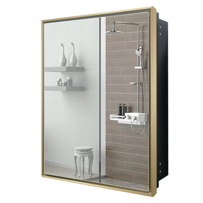 FUMANGO Bathroom Medicine Cabinet with Aluminum Framed Mirror,24"x30" Surface Mount or Recessed Mount Bathroom Vanity Mirror,Single Door Bathroom Mirror with Storage Cabinet