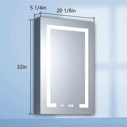 ExBrite LED Lighted Bathroom Medicine Cabinet with Mirror and Shelf,Recessed or Surface Mount,Defog, Stepless Dimming 20"x32" Left-hinged