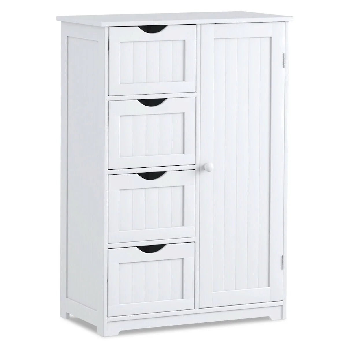 Costway Wooden 4 Drawer Bathroom Cabinet Storage Cupboard 2 Shelves Free Standing White