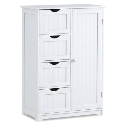 Costway Wooden 4 Drawer Bathroom Cabinet Storage Cupboard 2 Shelves Free Standing White