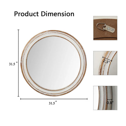 GZXS Farmhouse Round Wall Mirror with Antique Natural Finished Wood Frame, 35.4 Inches Rustic Decorative Mirror for Bathroom Vanity, Bedroom, Living Room, Entryway