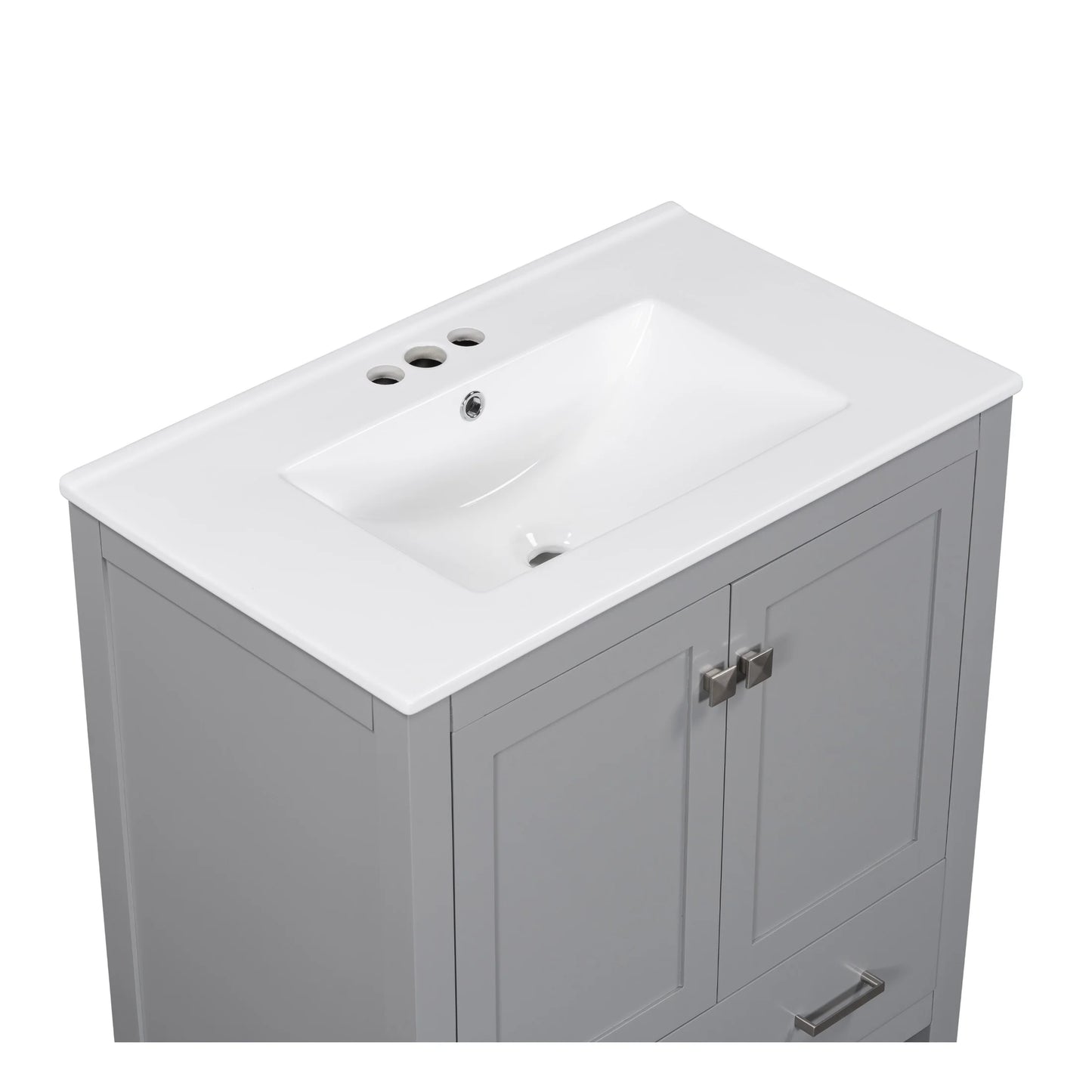 Zolaris Modern Bathroom Vanity with Ceramic Sink, Shelves, Drawers, Wood, Gray