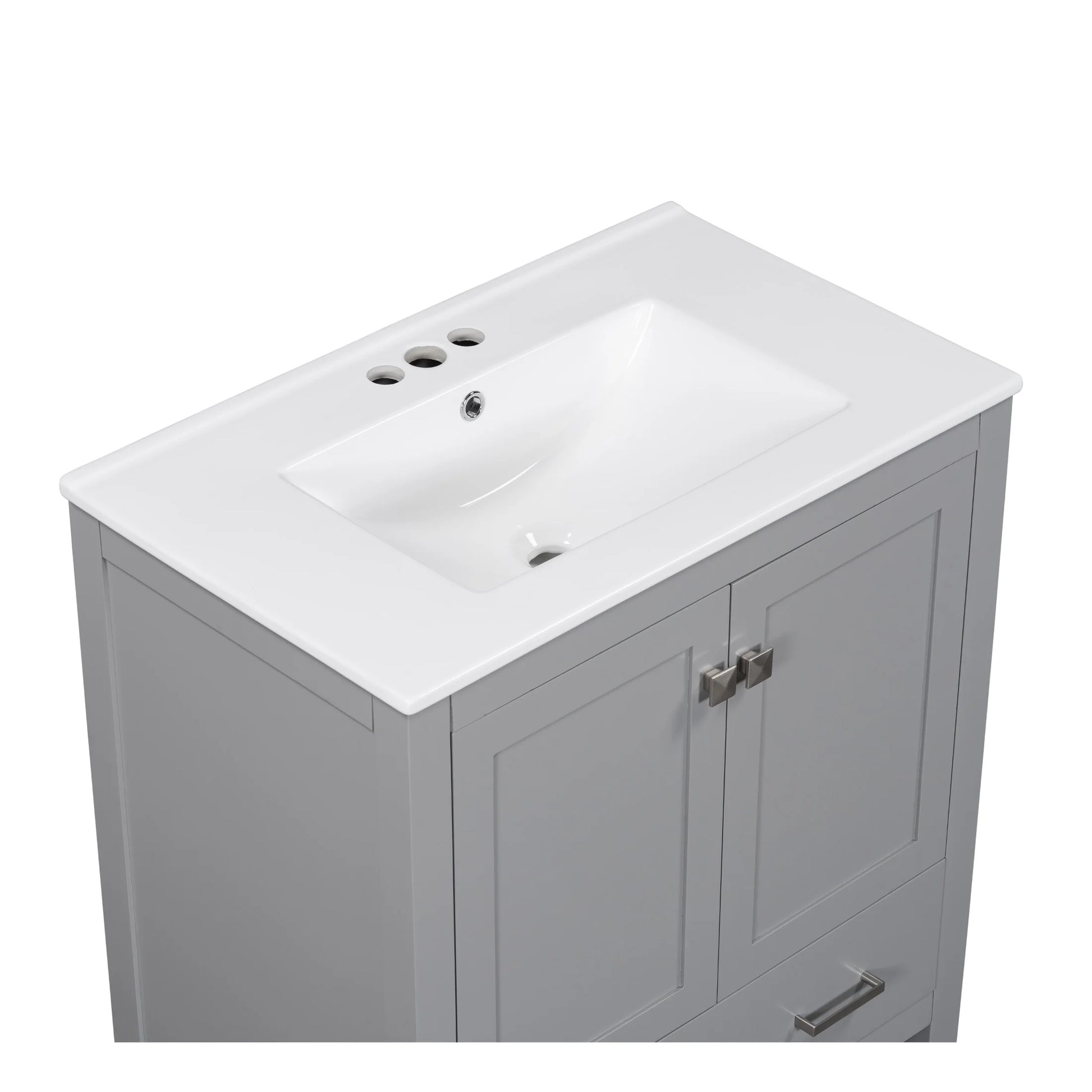 Zolaris Modern Bathroom Vanity with Ceramic Sink, Shelves, Drawers, Wood, Gray