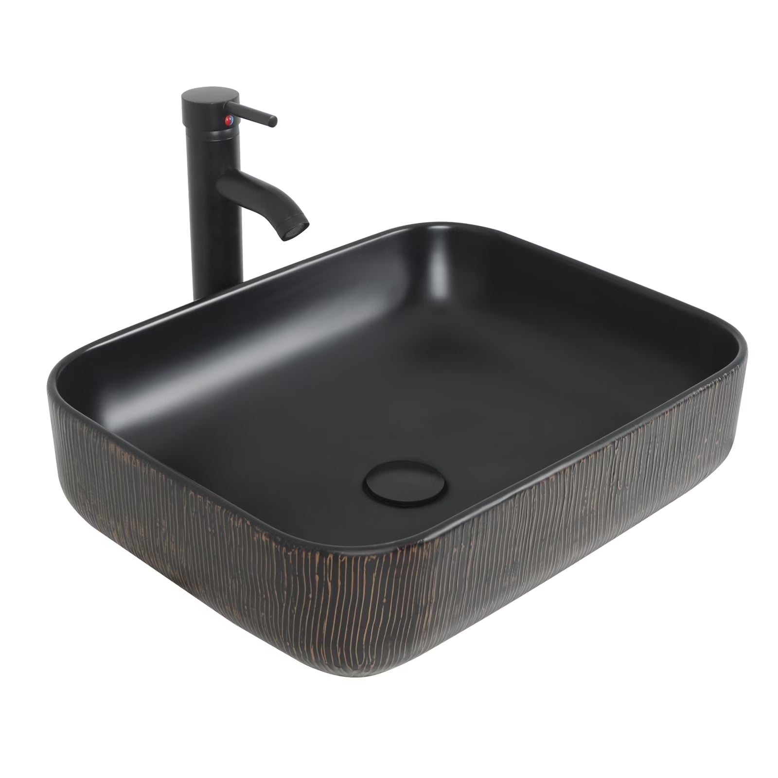FULLWATT Bathroom Ceramic Sink Vanity Vessel Basin Porcelain Faucet Drain Combo Rectangle,White