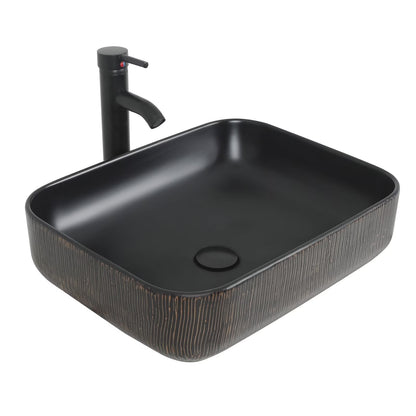FULLWATT Bathroom Ceramic Sink Vanity Vessel Basin Porcelain Faucet Drain Combo Rectangle,White