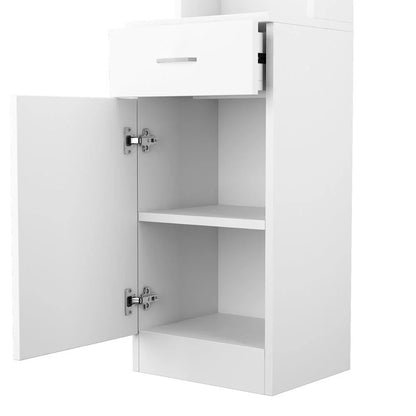 Zimtown Wooden Barber Station Makeup Hair Salon Cabinet, Freestanding Bathroom Tall Cabinet with 5 Storage Shelves & Drawer, White