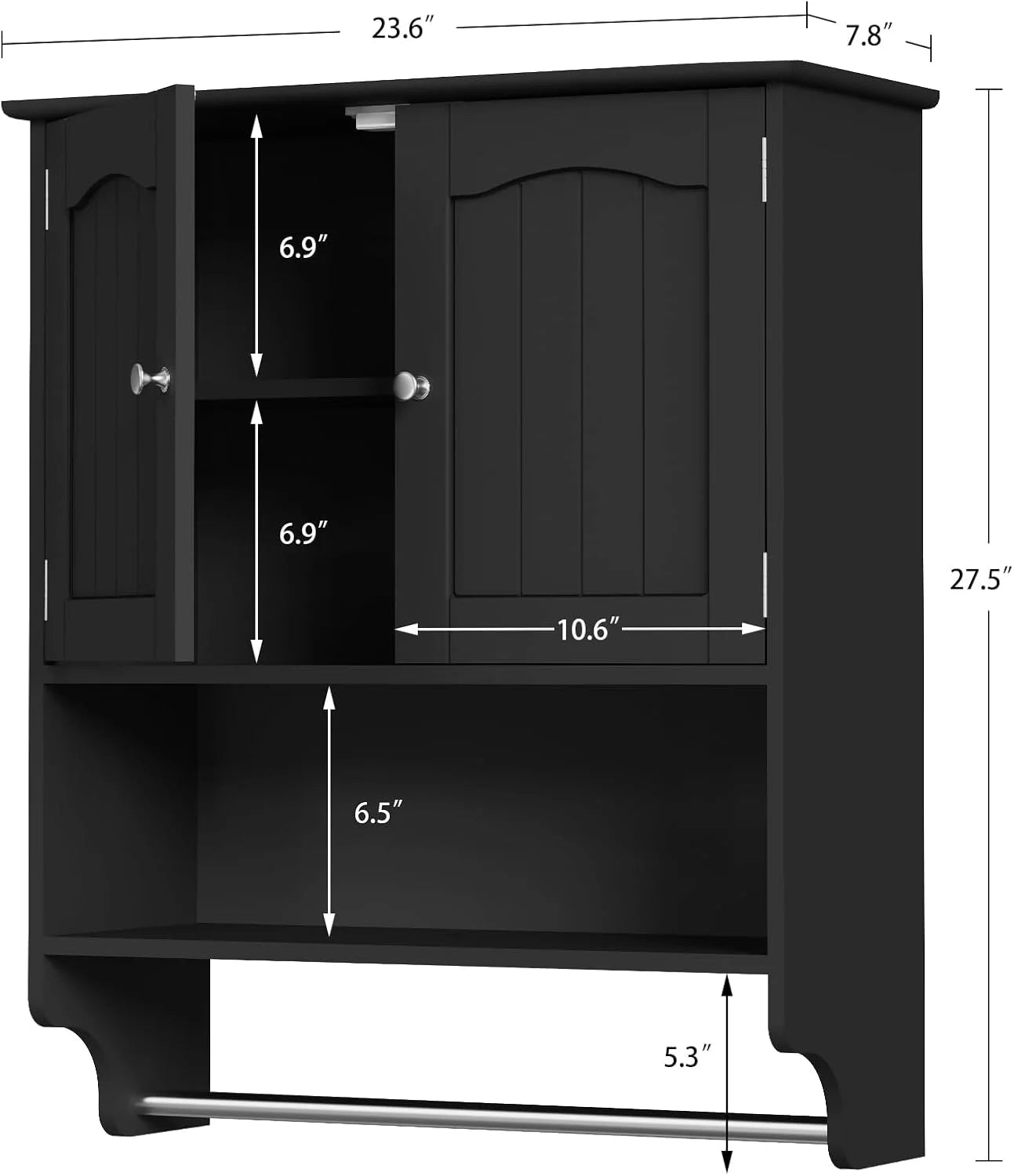 Bathroom Wall Cabinet with Adjustable Shelf & Doors, Over The Toilet Storage Cabinet, Medicine Cabinet for Bathroom, Laundry Room, Kitchen, Black