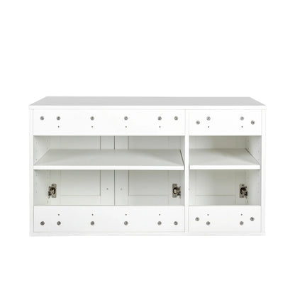 Wall Mounted Storage Cabinet, Kitchen Bathroom Wall Cabinet with Adjustable Shelves, Upper Stackable Storage Cabinet with 3 Doors, 15.75 "D x 35.43" W x 19.69 "H, White