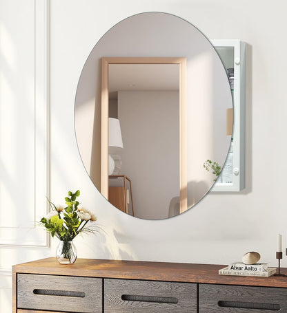 FUMANGO Medicine Cabinet Round Bathroom Cabinet Mirror, Circular Storage Cabinet Round Frameless Mirror Cabinet with Surface Mounted