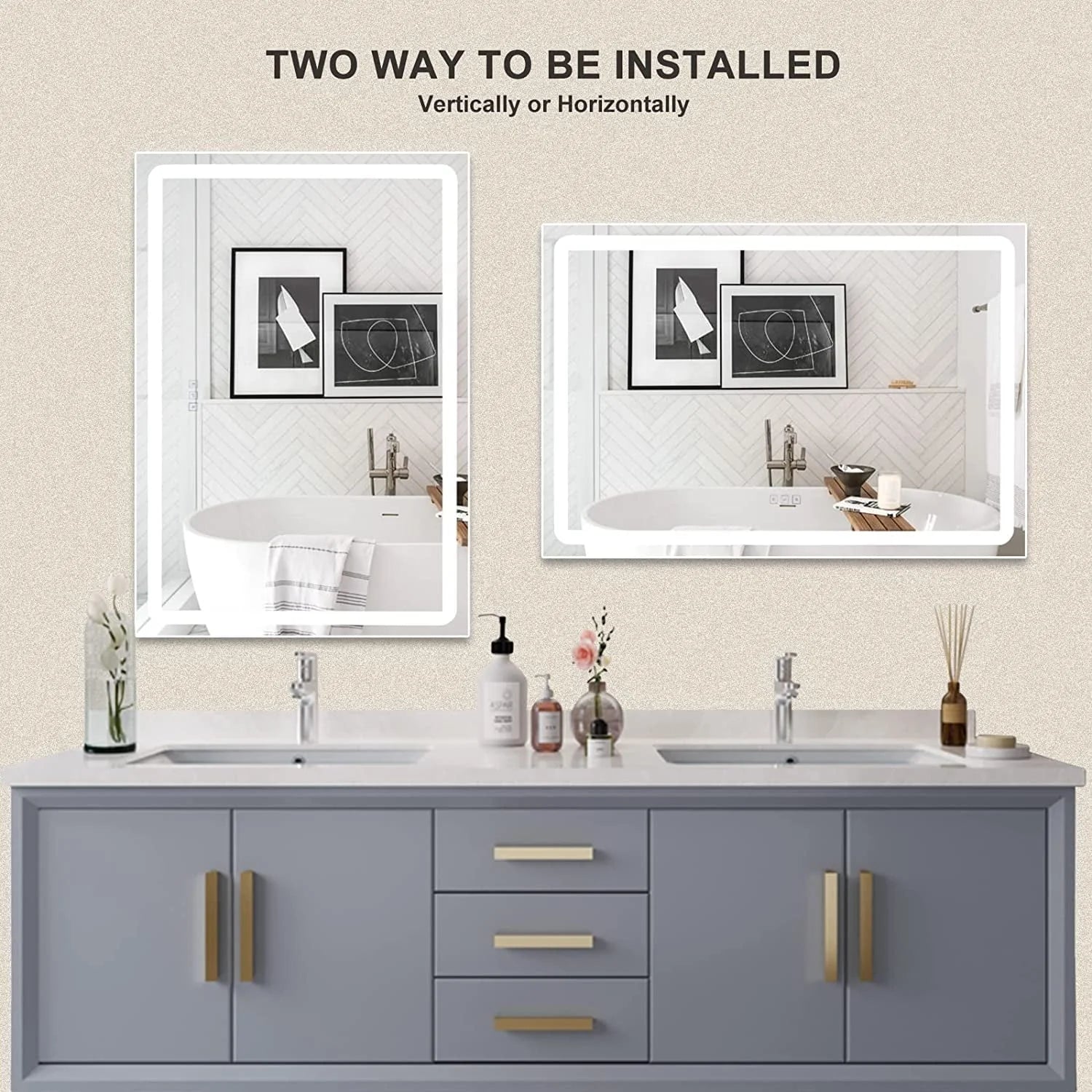 DURASPACE Bathroom Mirrors Wall Mirror Anti fog Mirror 48"x 32" with Waterproof Memory Function Touch Button, Rectangle (Vertical/Horizontal)