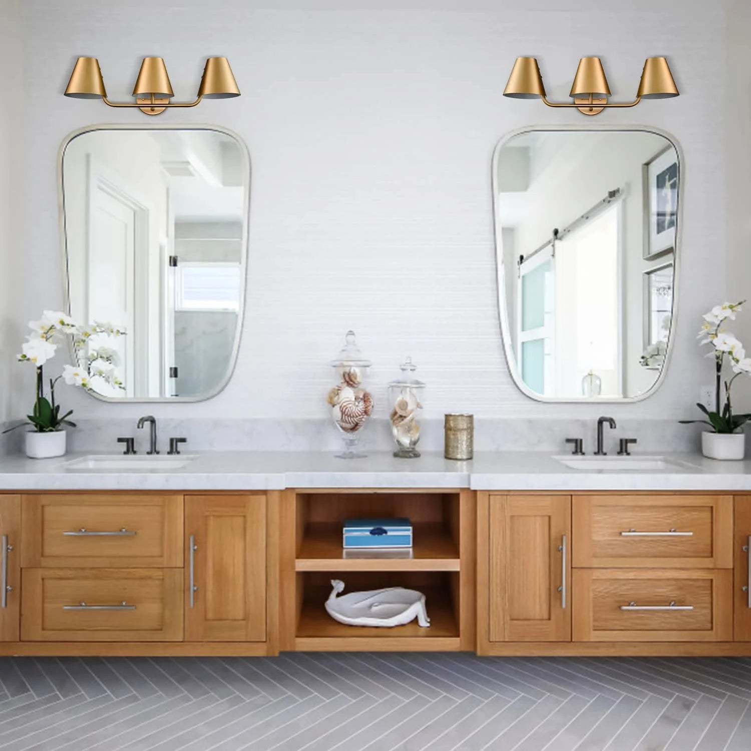 Claxy 3-Light Brass Bathroom Vanity Lights with Barrel Metal Shade