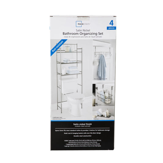 Mainstays 4 Piece Steel Satin Nickel Bath Shelves Set 15 lb Capacity per Shelf for Adult - Teen Ages