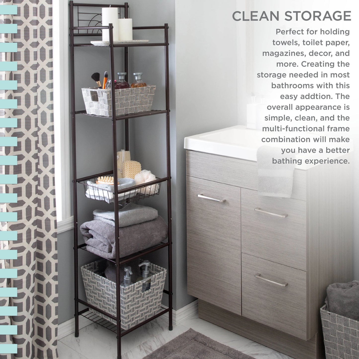 Bath Bliss 11.61"W x 12.99"D x 58.46"H 5-Shelf Storage Shelf, Bronze