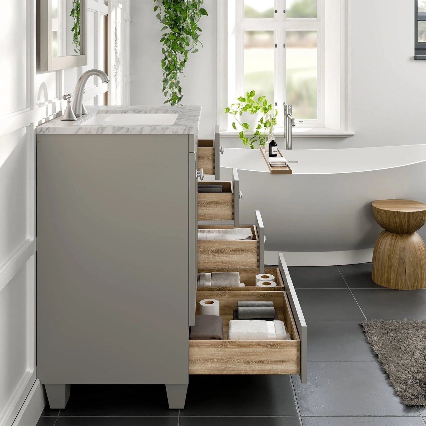 Eviva Bathroom Vanity Acclaim C. 30" Transitional Gray with White Carrara Marble Counter-Top