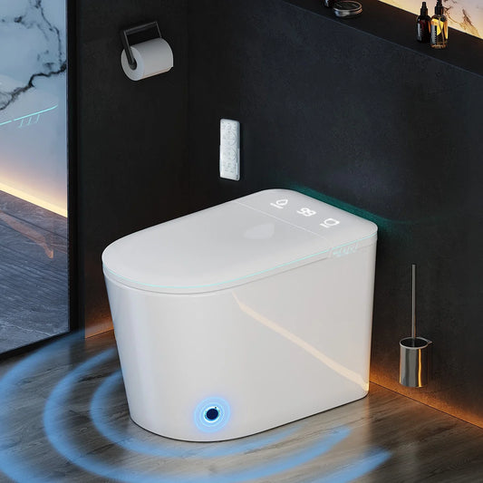 Smart Toilet with Bidet Built in, Bidet Toilet with Heated Seat and Night Light, Modern Tankless Toilet with UV for Bathroom, One Piece Toilets with Soft Close, Dryer, Foot Sensor, Auto Lid&Seat
