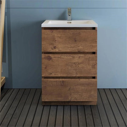 Fresca Lazzaro 24" Rosewood Free Standing Modern Bathroom Cabinet w/ Integrated Sink