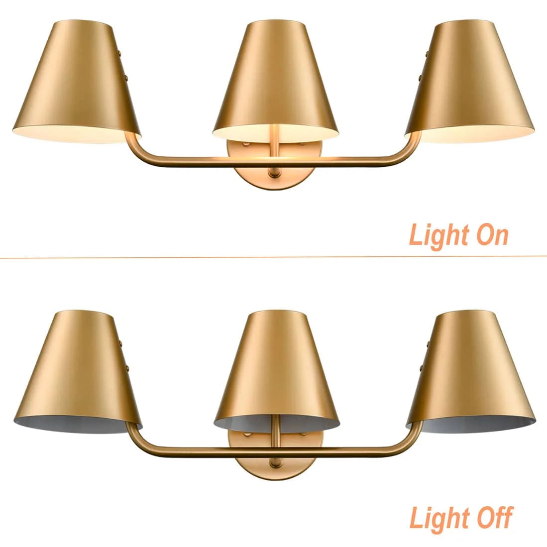 Claxy 3-Light Brass Bathroom Vanity Lights with Barrel Metal Shade
