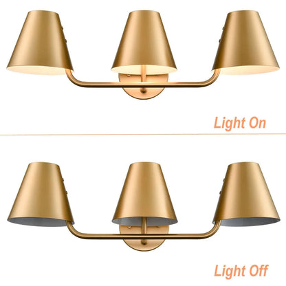 Claxy 3-Light Brass Bathroom Vanity Lights with Barrel Metal Shade