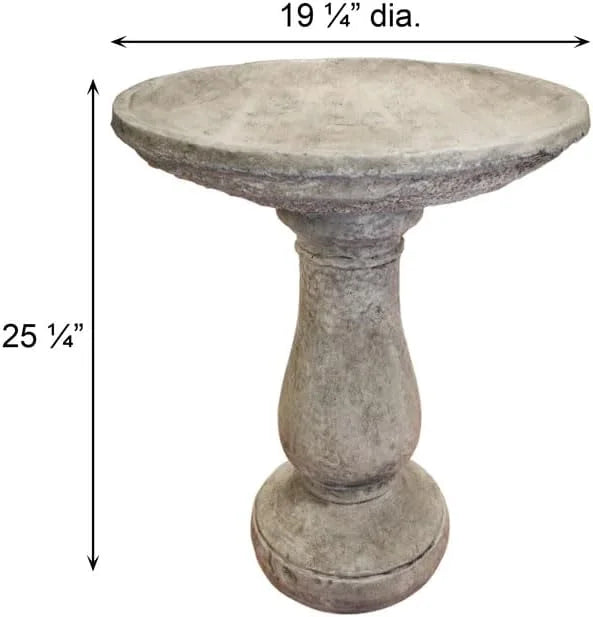 Solid Rock Stoneworks Oval 2 Piece Birdbath - 24" Tall - Pre-Aged