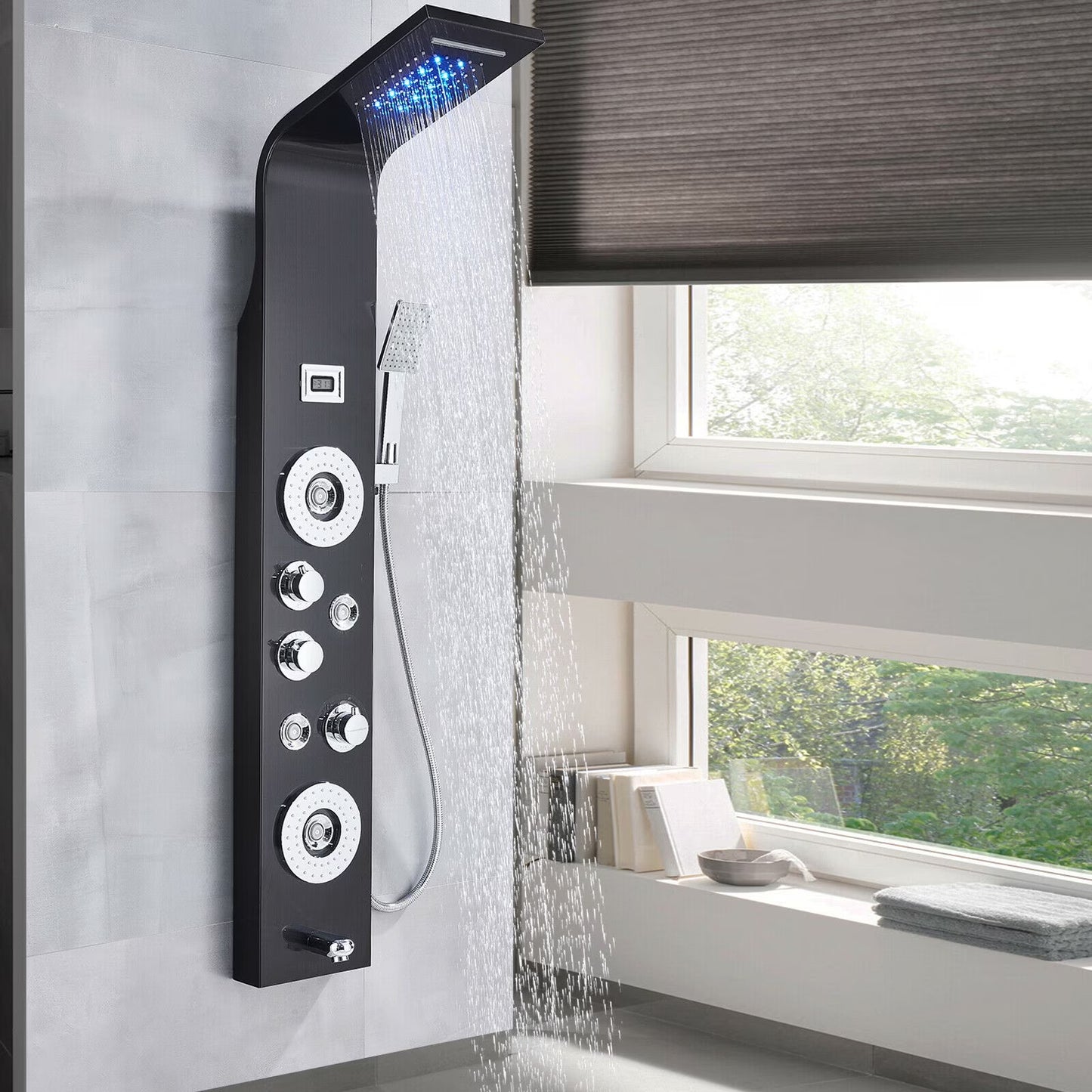 Bathroom Senlesen Stainless Steel LED Shower Panel Tower Faucet Set System Massage Body Jet