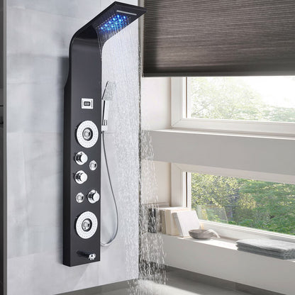 Bathroom Senlesen Stainless Steel LED Shower Panel Tower Faucet Set System Massage Body Jet