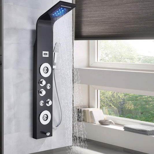 Bathroom Senlesen Stainless Steel LED Shower Panel Tower Faucet Set System Massage Body Jet